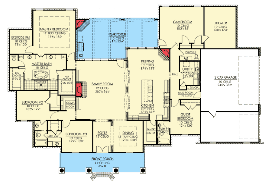 Plan 56361SM: Luxurious French Country Home Plan - Floor Plan - Main Level - Acadian, European, French Country, Louisiana-Style, Southern