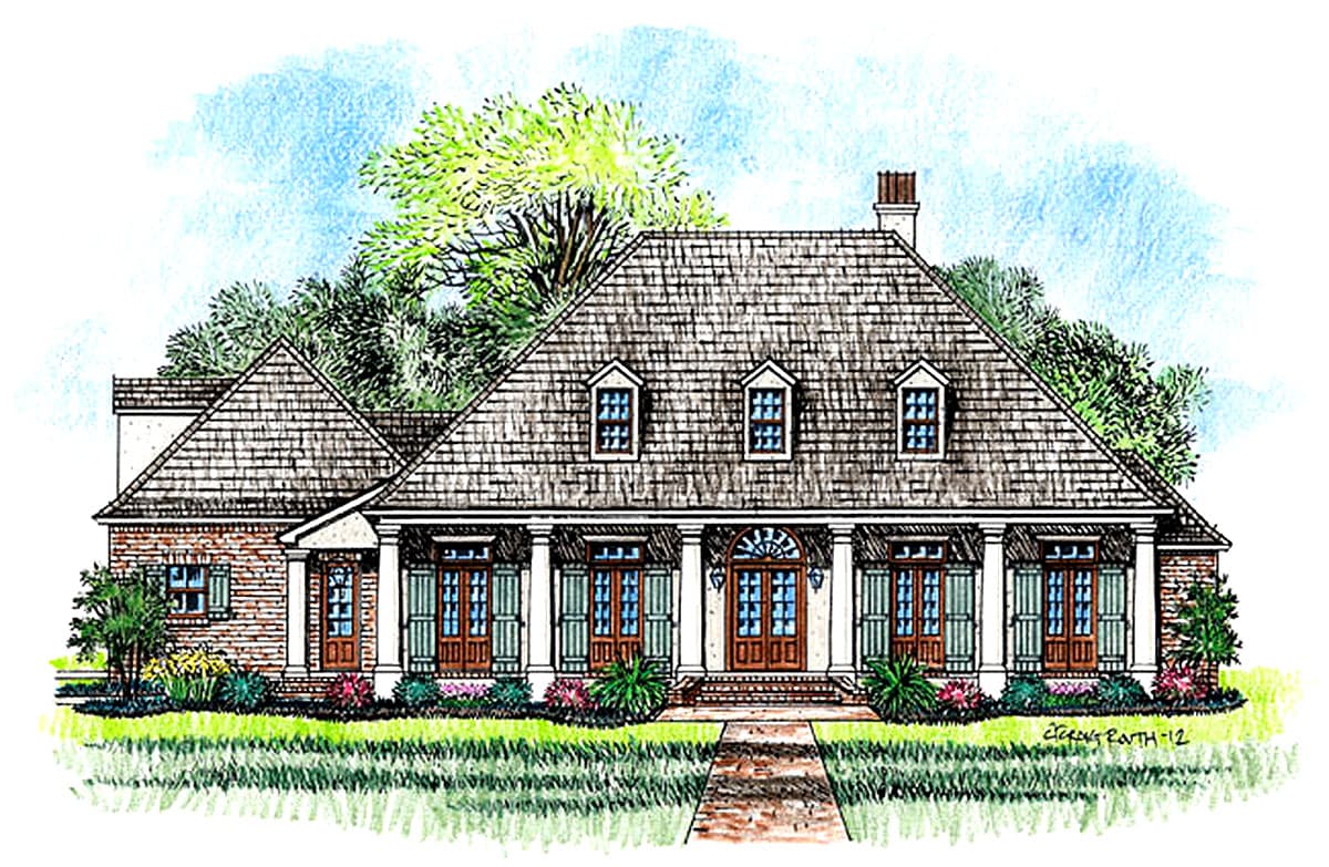Plan 56364SM: 3 Bedroom Acadian Home Plan with Broad Front Porch and Exposed Wood Beams - 2674 Sq Ft - Image #16 - Acadian, European, French Country, Louisiana-Style, Southern