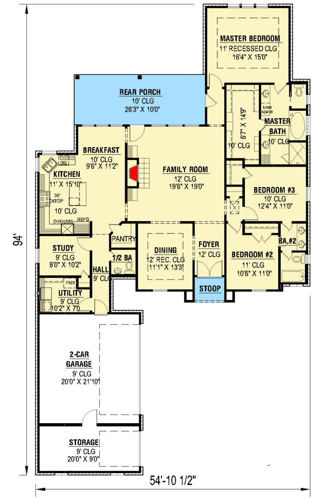 Plan 56365SM: French Country House Plan with Master Hideaway - Floor Plan - Main Level - Acadian, European, French Country, Louisiana-Style