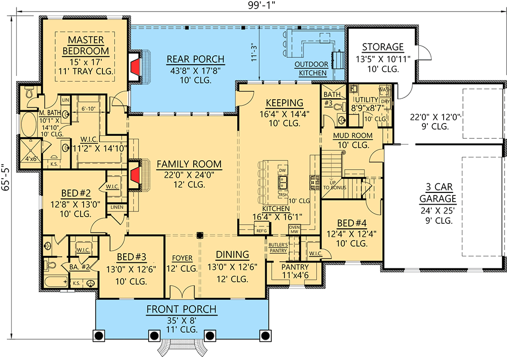 Plan 56376SM: Acadian Home Plan With Outdoor Kitchen - Floor Plan - Main Level - Acadian, European, French Country, Louisiana-Style