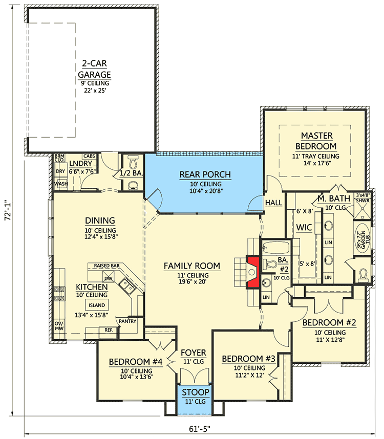 Plan 56380SM: 4 Bed French Country With Open Floor Plan - Floor Plan - Main Level - Acadian, European, French Country, Louisiana-Style