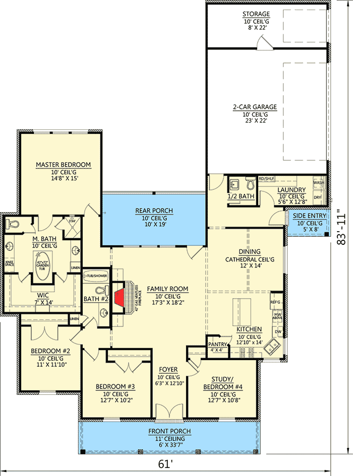 Plan 56386SM: Graceful Acadian House Plan - Floor Plan - Main Level - Acadian, European, French Country, Louisiana-Style