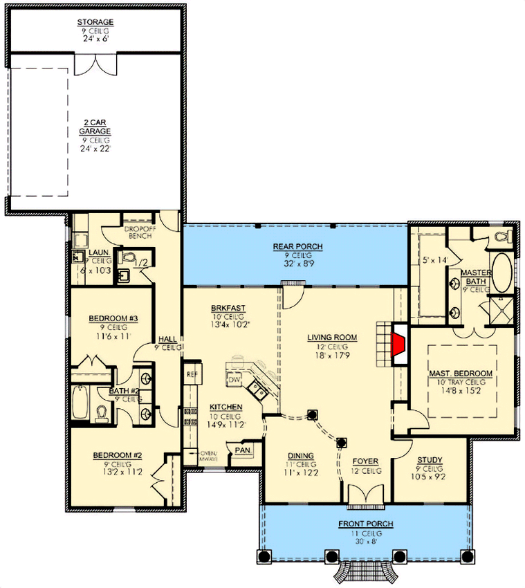 Plan 56397SM: Acadian House Plan with Open Floor Plan - Floor Plan - Main Level - Acadian, European, French Country, Louisiana-Style