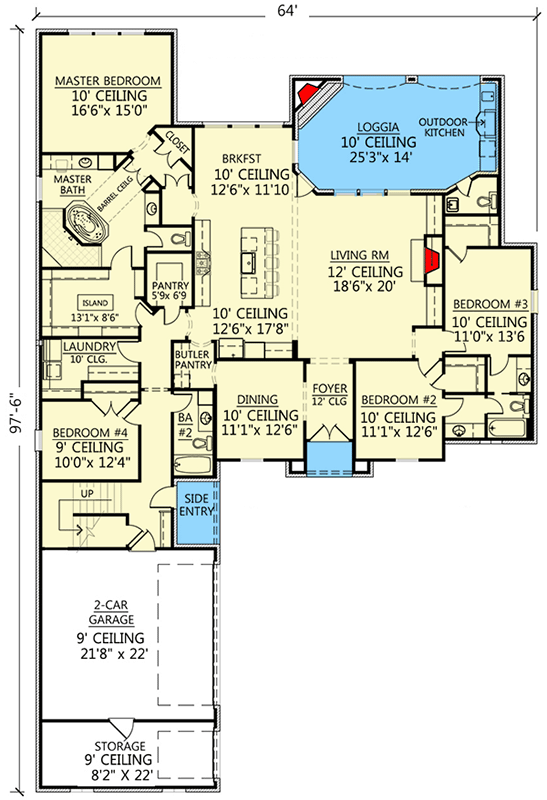 Plan 56401SM: French Country with Outdoor Entertaining - Floor Plan - Main Level - European, French Country, Southern