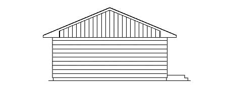 House plan side elevation drawing showing horizontal siding and a gable roof with vertical siding in the gable.