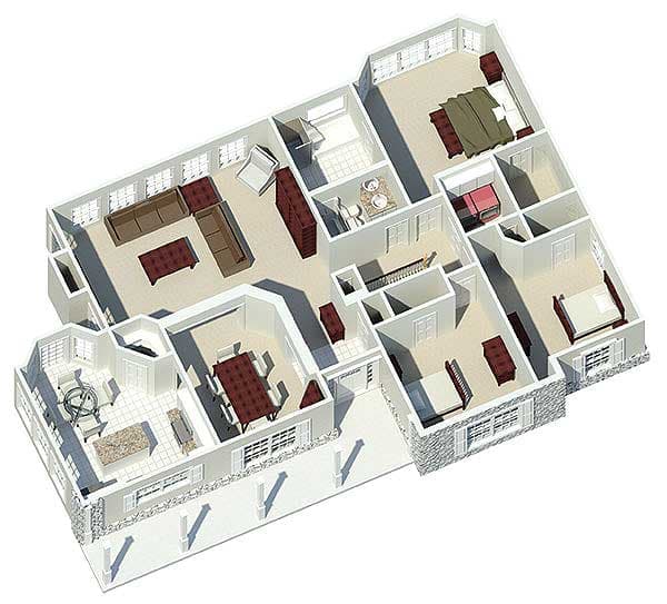 Plan 57024HA: Ranch with Country Elegance - Floor Plan - Main Level - Country, Ranch