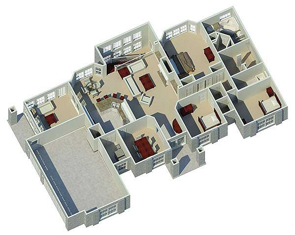 Plan 57030HA: Atrium Ranch Home Plan - Floor Plan - Main Level - 3D view
