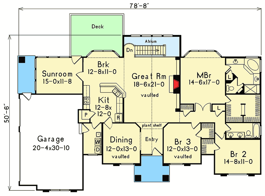 Plan 57030HA: Atrium Ranch Home Plan - Floor Plan - Main Level