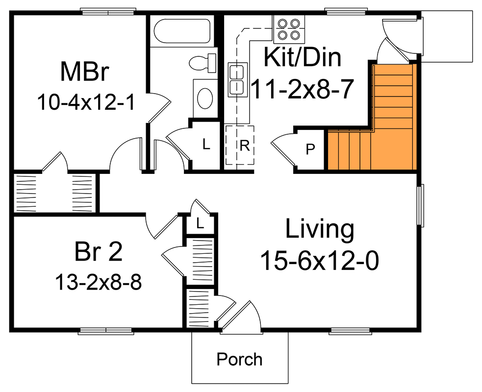 Plan 57055HA: Efficient 800 Square Foot 2-Bedroom Traditional Ranch House Plan - Floor Plan - Basement Stairs Location - Ranch, Traditional