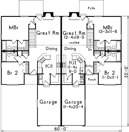 Plan 57080HA: Stylish Living With This Open Multi-Family Design - Floor Plan - Main Level