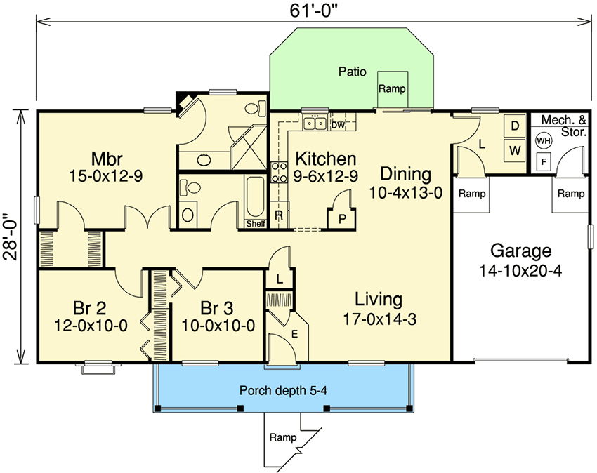 Plan 57096HA: Simplicity with Livability - Floor Plan - Main Level - Country, Traditional