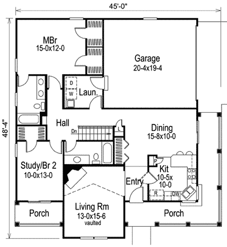 Plan 57103HA: Multiple Porch Access - Floor Plan - Main Level - Country