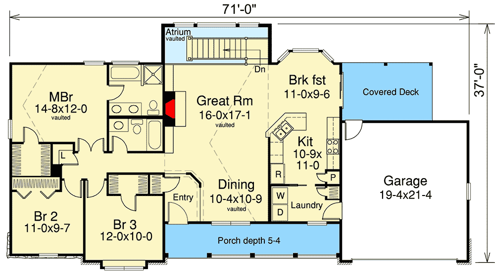 Plan 57106HA: Country Ranch with Atrium Views - Floor Plan - Main Level - Country, Ranch, Traditional