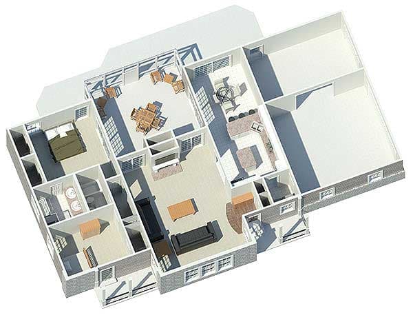 Plan 57107HA: Multiple Entrances and a Great Rear Porch - Floor Plan - Main Level - Country, Traditional