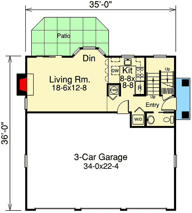 Plan 57114HA: Three-Car Garage With Rear Apartment - Floor Plan - Main Level - Carriage