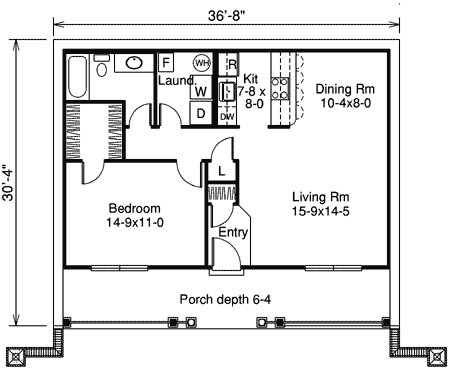 Plan 57125HA: Nestled Earth Berm Cottage Retreat - Floor Plan - Main Level - Cottage, Vacation