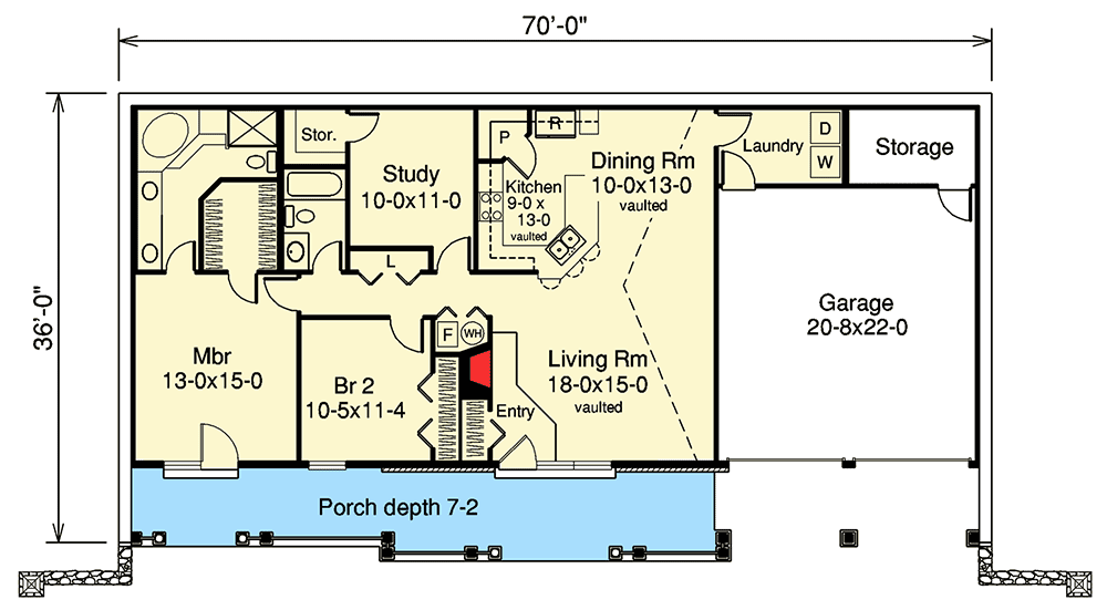 Plan 57130HA: Earth Berm Home Plan with Style - Floor Plan - Main Level - Country