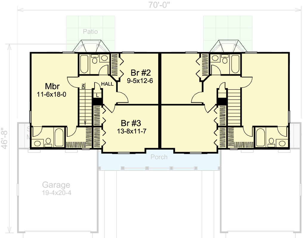 Plan 57158HA: Traditional Two-Story Duplex - Floor Plan - 2nd Floor - Traditional