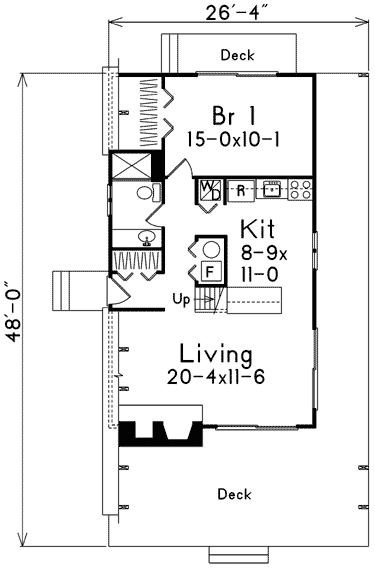 Plan 57193HA: Unique A-Frame with Second Level Deck - Floor Plan - Main Level - A-Frame, Cottage, Rustic, Vacation