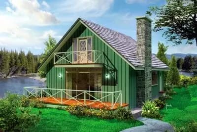 Two-Story Rustic Vacation House Plan with 3 Bedrooms - 1200 Sq Ft