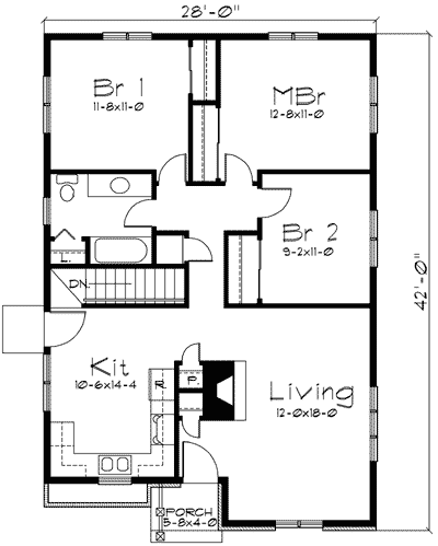 Plan 57209HA: Perfect Home Design for a Narrow Lot - Floor Plan - Main Level - Cottage, Traditional