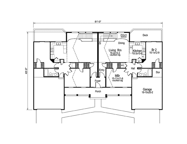 Plan 57225HA: Atrium Duplex with Room to Grow - Floor Plan - Main Level
