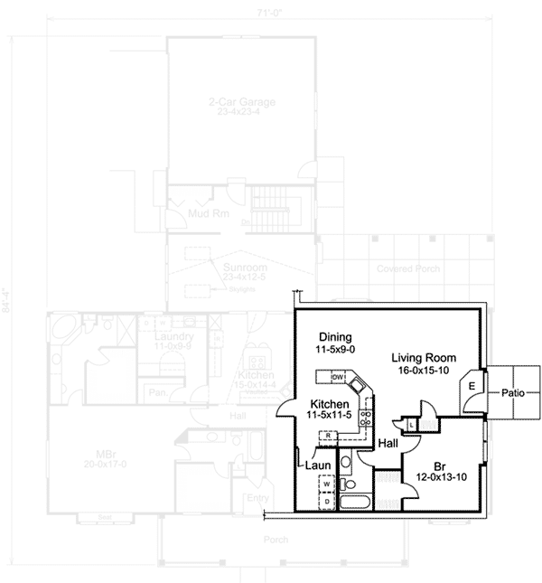Plan 57229HA: Ranch Home Plan with Sunroom and Separate Lower Level Apartment - Floor Plan - Optional Lower Level - Country, Ranch