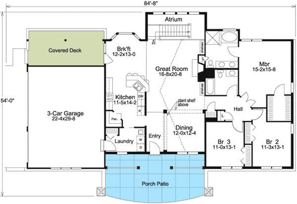 Plan 57231HA: Ranch Home with Atrium Windows - Floor Plan - Main Level - Ranch