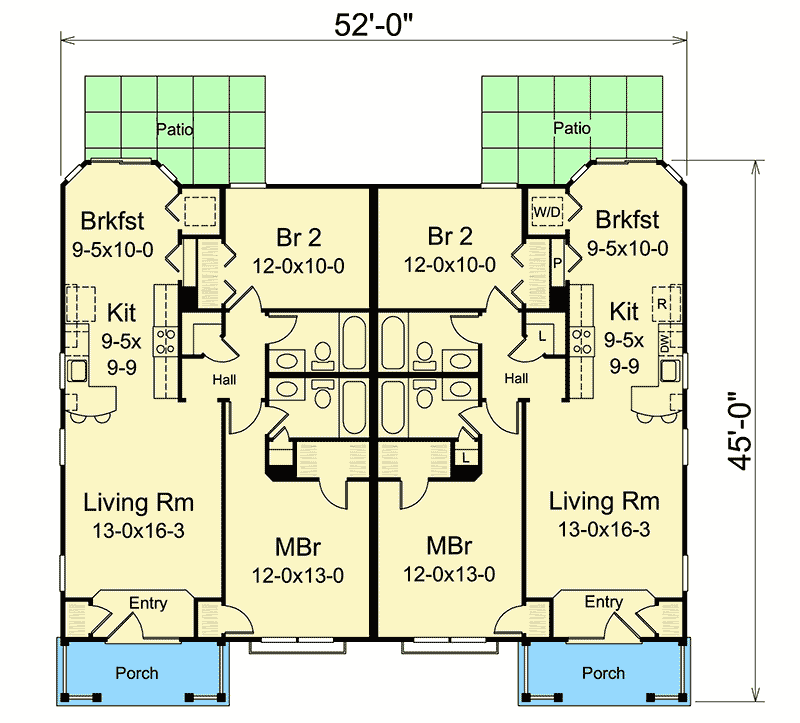 Plan 57248HA: Stylish Duplex Home Plan - Floor Plan - Main Level