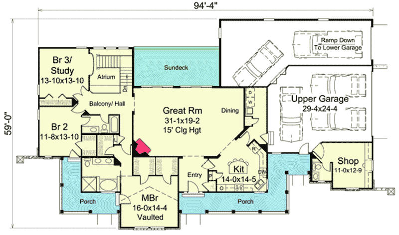 Plan 57273HA: Ranch Home Plan For the Car Enthusiast - Floor Plan - Main Level - Ranch