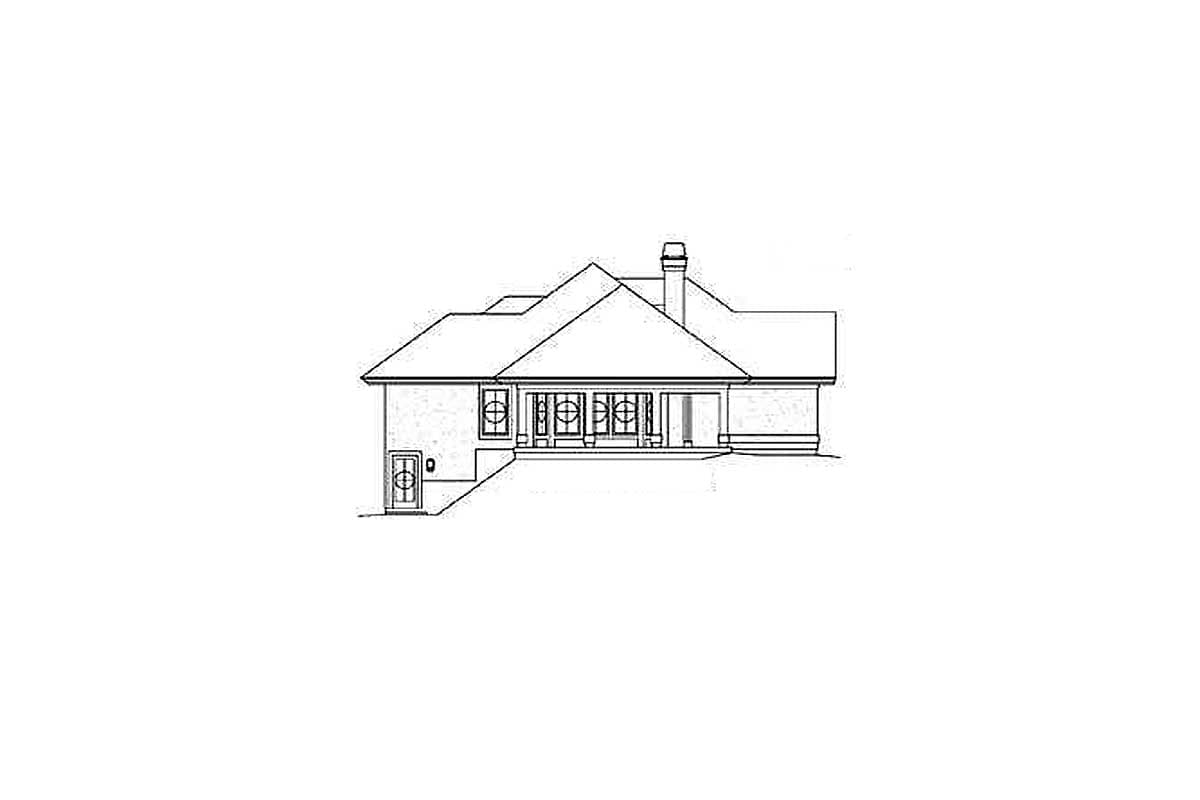 House plan side elevation drawing shows a covered porch with multiple French doors and a side entrance door.