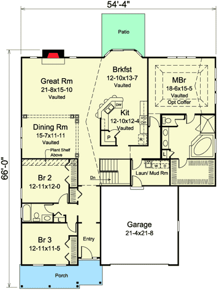 Plan 57309HA: Craftsman Home with Inviting Front Porch - Floor Plan - Main Level - Country, Craftsman