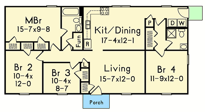 Plan 57336HA: Economical 4 Bedroom Ranch House Plan - Floor Plan - Main Level - Ranch