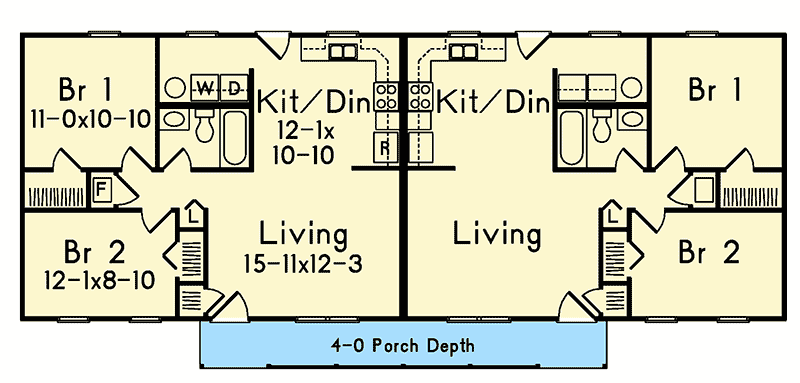 Plan 57338HA: Ranch Style Duplex - Floor Plan - Main Level