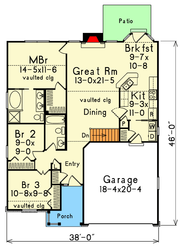 Plan 5786HA: Three-Bed Ranch House Plan - 1268 Sq Ft - Floor Plan - Main Level - Cottage, Traditional