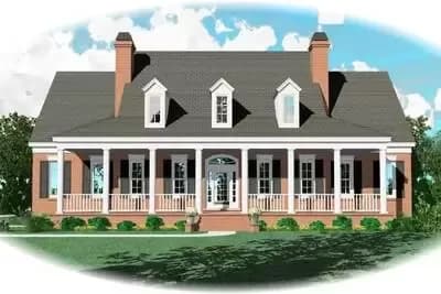 Country Home Plan with 9-Foot Deep Covered Veranda