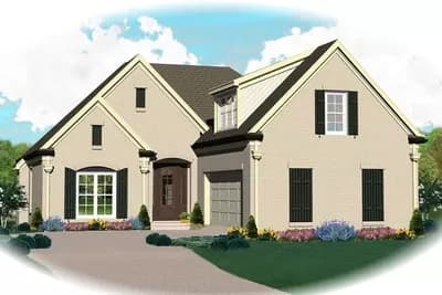 3-Bed House Plan with Vaulted Dining and Family Room with a Brick Exterior