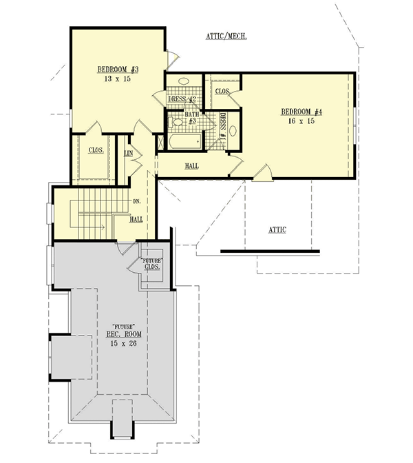 Plan 58443SV: 4-Bed House Plan with a Hip Roof - Floor Plan - 2nd Floor - European, Southern