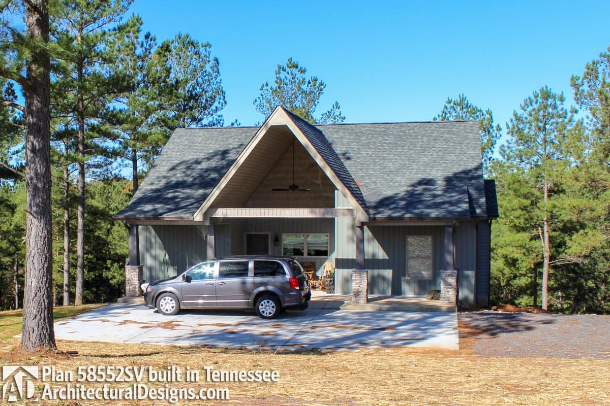 Plan 58552SV: Country Cabin with Vaulted Front Porch and 2-Sided Interior Fireplace - 1600 Sq Ft - Image #4 - Cabin, Country, Mountain, Northwest, Rustic