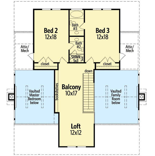 Plan 58555SV: Country Home Plan with Big Front and Rear Porches - Floor Plan - 2nd Floor - Cabin, Cottage, Country, Rustic, Vacation