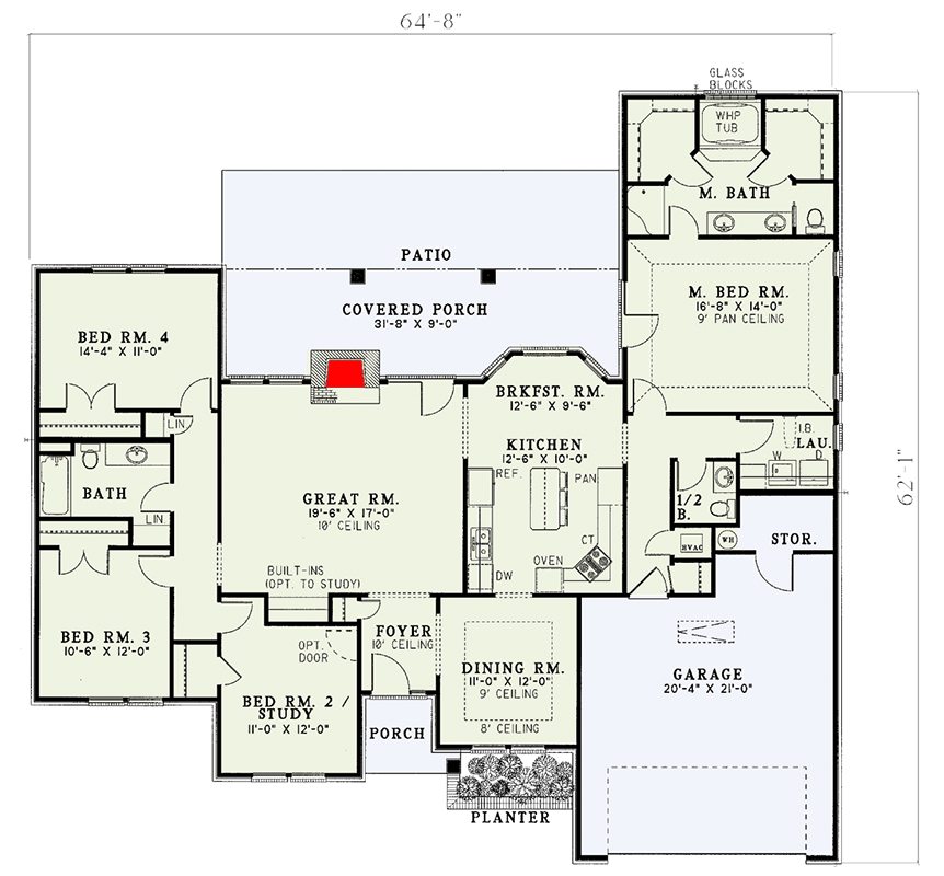 Plan 5900ND: French-Style Split-Bedroom House Plan - 2107 Sq Ft - Floor Plan - Main Level - Country, European, Traditional