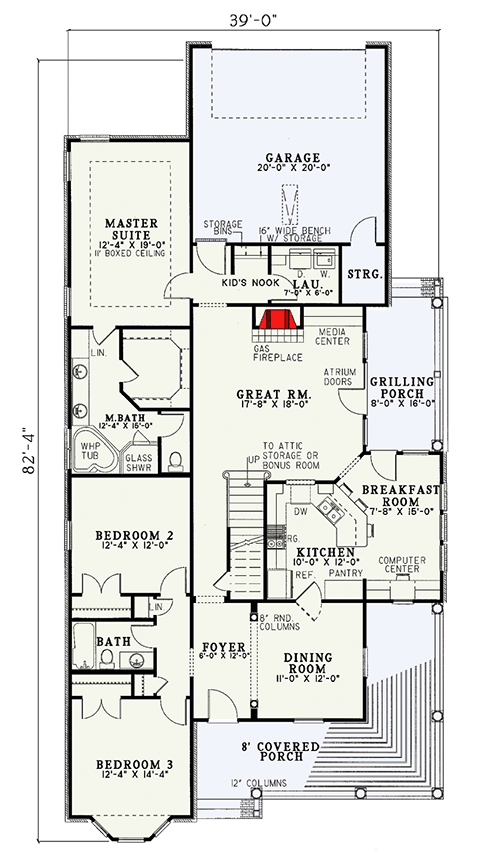 Plan 5903ND: Southern Country House Plan with Wrap-Around Porch and First-Floor Master - Floor Plan - Main Level - Country, Southern, Traditional