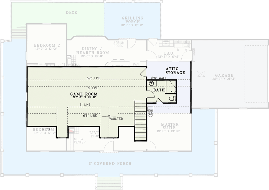 Plan 5904ND: 2733 Square Foot Southern Low Country House Plan with Game Room and Wrap-Around Porch - Floor Plan - 2nd Floor - Country, Southern, Traditional