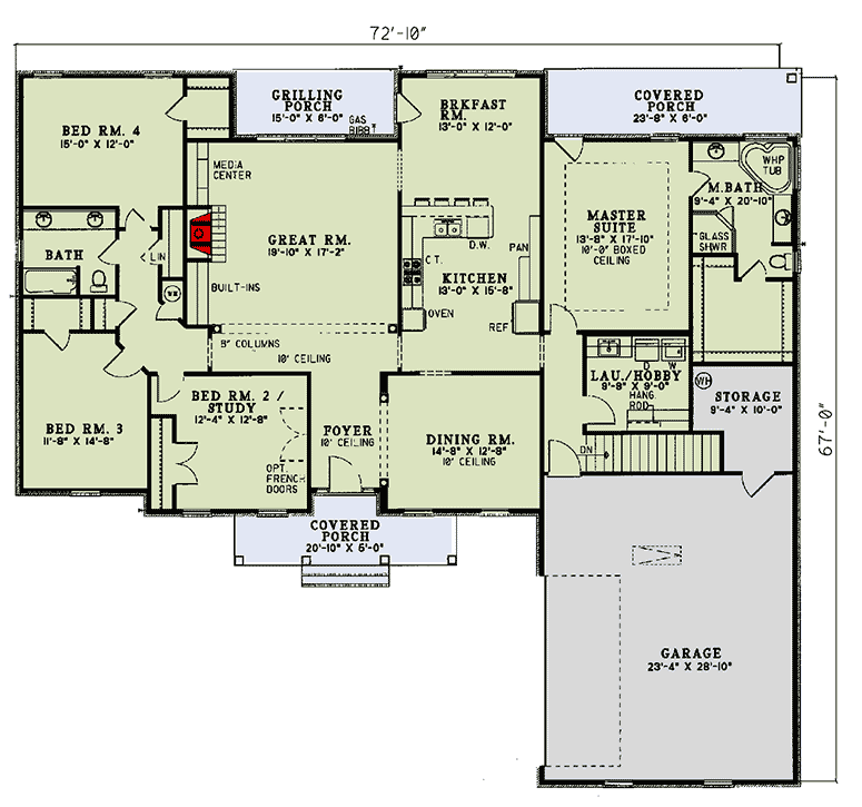 Plan 59058ND: Dignified Exterior - Floor Plan - Main Level - Ranch, Traditional