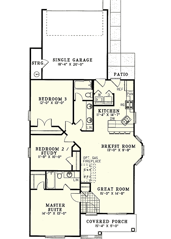 Plan 59062ND: Charming Cottage Design - Floor Plan - Main Level - Cottage, Traditional