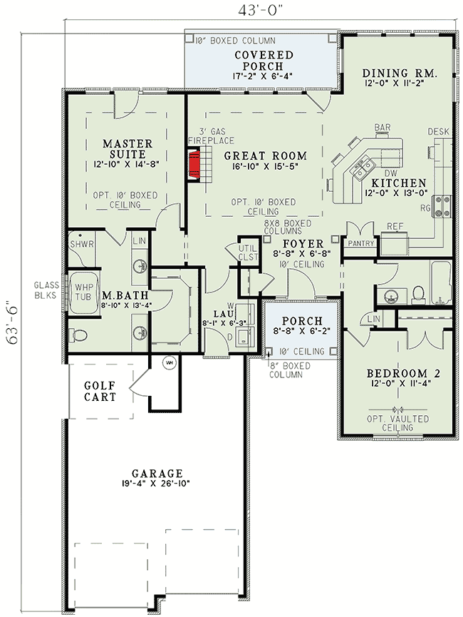 Plan 59091ND: 2-Bed House Plan with Grand Master Suite - Floor Plan - Main Level - Traditional