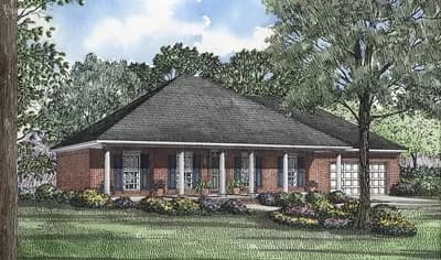 One Story Southern House Plan with 6-Columned Front Porch - 1746 Sq Ft