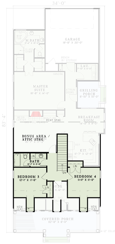 Plan 59112ND: Traditional Country House Plan with First-Floor Master and Grilling Porch - Floor Plan - 2nd Floor - Country, Traditional