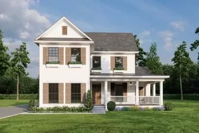 4-Bed House Plan with L-Shaped Porch and Upstairs Expansion - 2260 Sq Ft