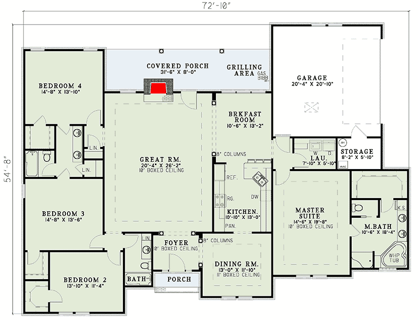 Plan 59117ND: 4-Bed Home Plan with Jack-and-Jill Baths - Floor Plan - Main Level - Ranch, Traditional